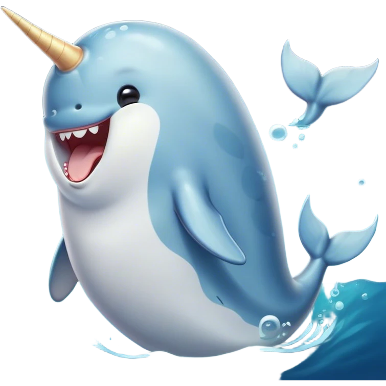 Cinematic Cute Yawning Narwhal Portrait Emoji, Head tilted slightly with a dramatic, wide-open yawn, showcasing a sleek, graceful form and a subtly curved tusk, sleepy eyes half-closed in drowsy contentment, Simplified yet irresistibly adorable features, highly detailed, glowing with a soft, cozy oceanic glow, high shine, relaxed yet expressive, stylized with a touch of whimsical charm, bright and endearing, soft glowing outline, capturing the essence of a drowsy yet affectionate sea guardian that seems ready to drift out of the screen for a nap! emoji