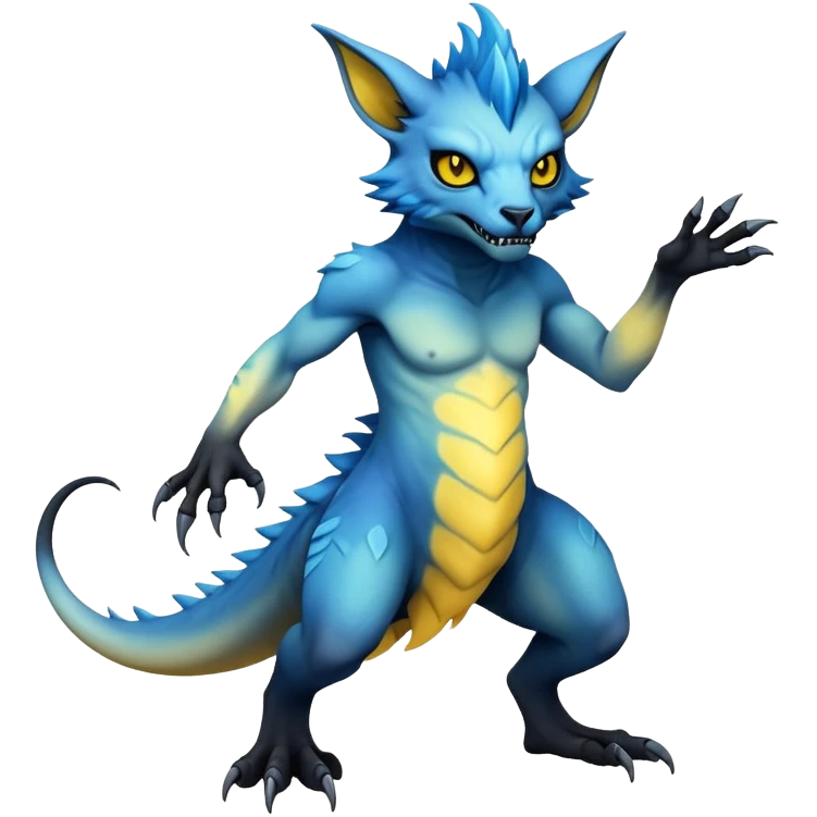  Cool Edgy blue-yellow-black-gradient ethereal badass Fionbri-Vernid-Trico-animal-creature full body  emoji