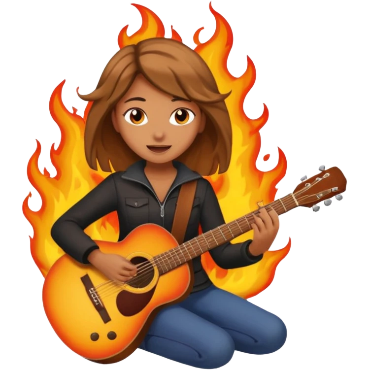 Girl playing with guitar on fire emoji