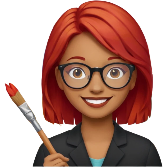 Painting Hold. Women painting smilling   Cheveux roux lunette emoji