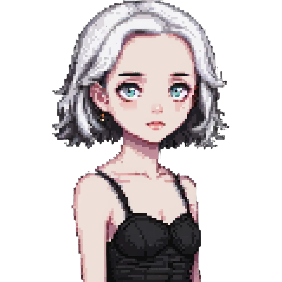 a female with white skin, big eyes, middle-length hair which is right at the shoulder emoji
