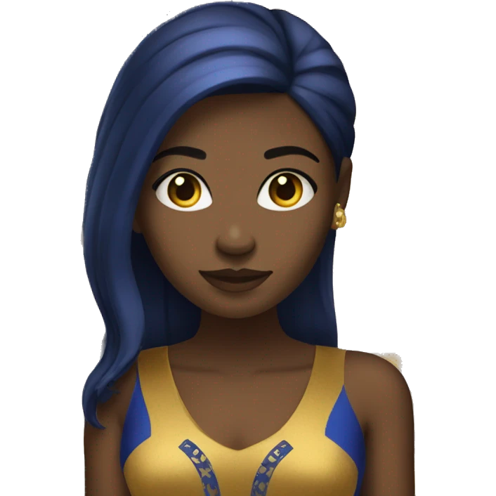 Black Girl with straight hair with yellow gold and royal blue dress emoji