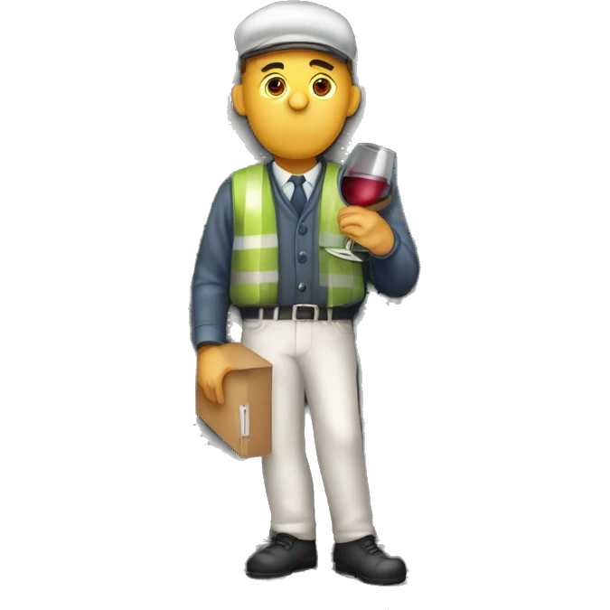Funny Drunken postman leaning against mailbox with wine decanter emoji