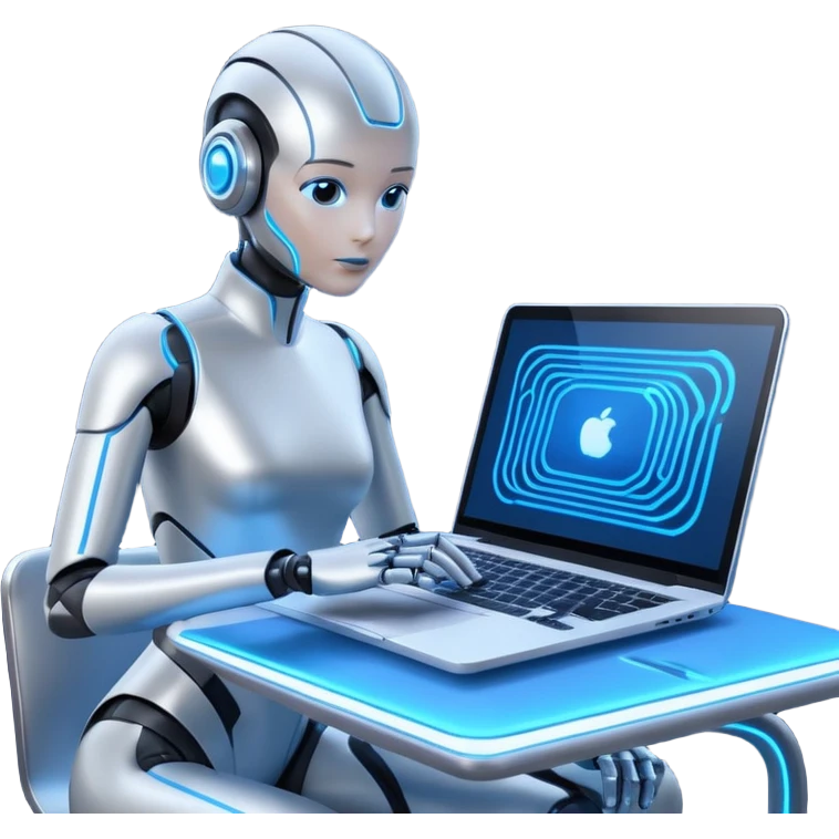 AI Agent looking at the laptop and scan a flow of content on the screen emoji