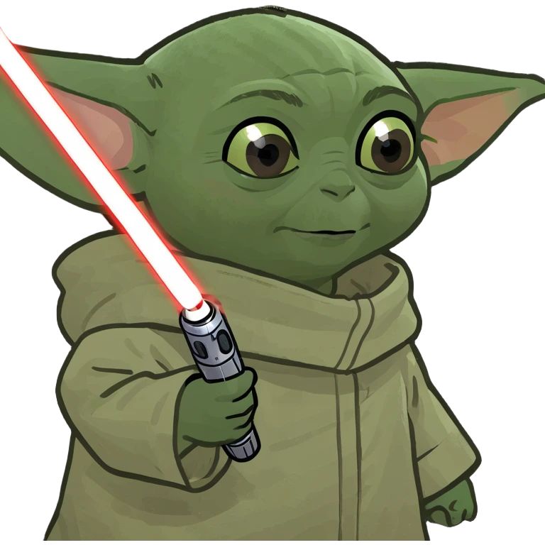 Baby yoda holding a laser pointer emoji