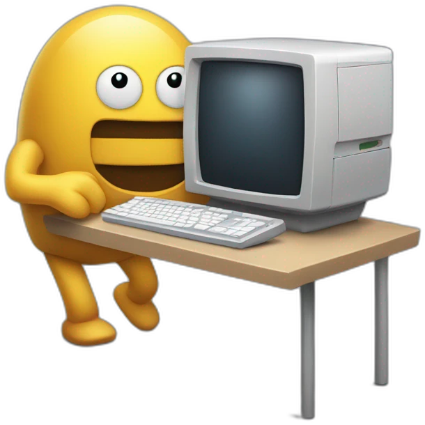 Anthropomorphic computer with arms and legs doing something random emoji
