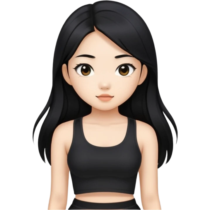 Black long hair asian girl with black crop emoji