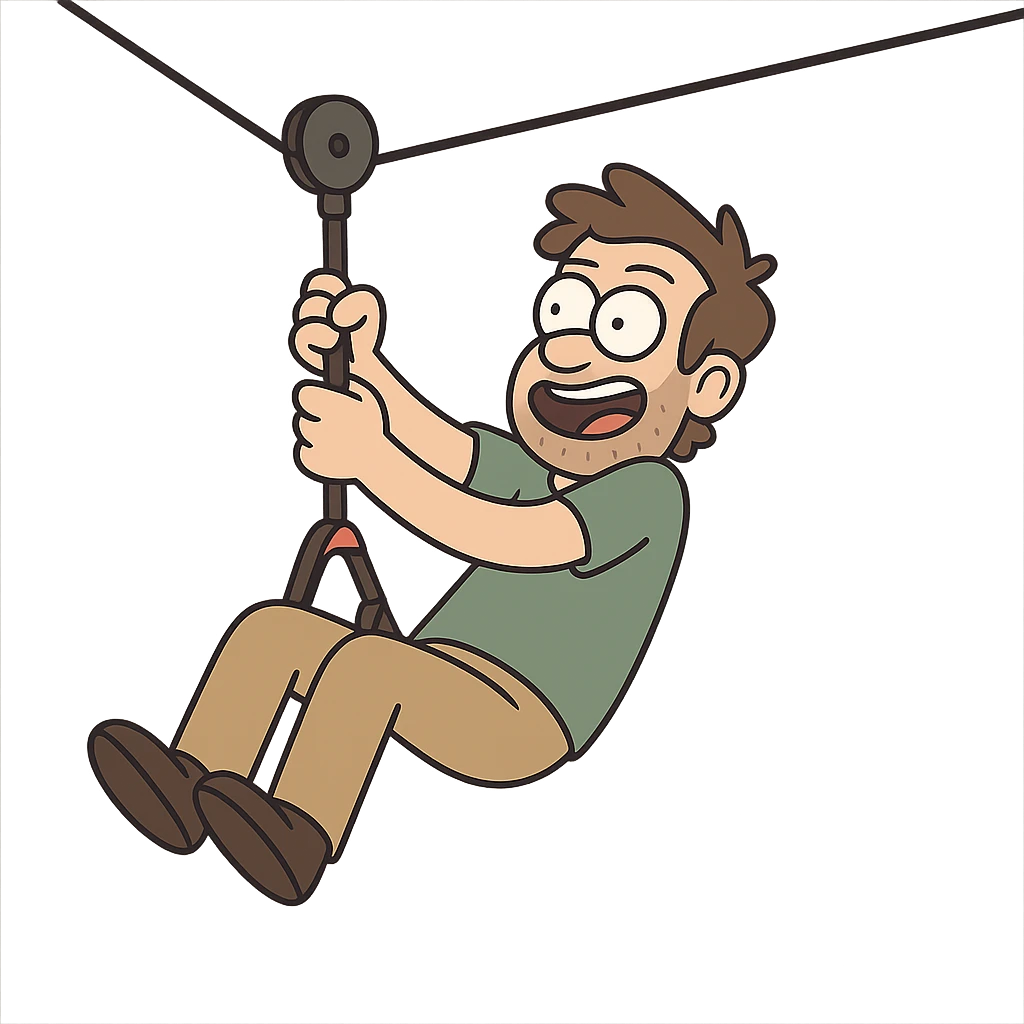 flat toon style man riding on a zip line emoji