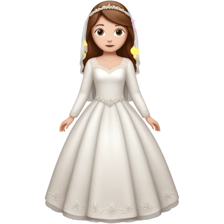 Chica blanca,pelo castaño y chirimbolosvestido novia, manga larga cuerpo entero emoji