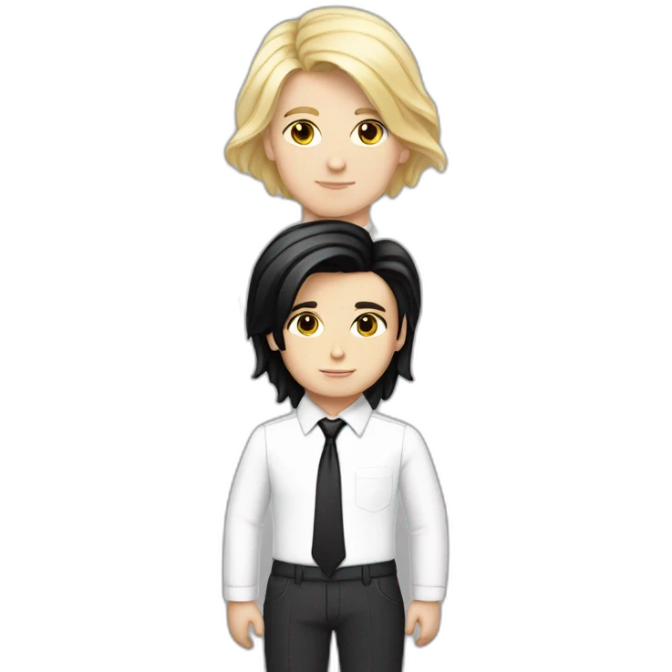 androgynous white boy bangs black straight hair white shirt black tie emoji