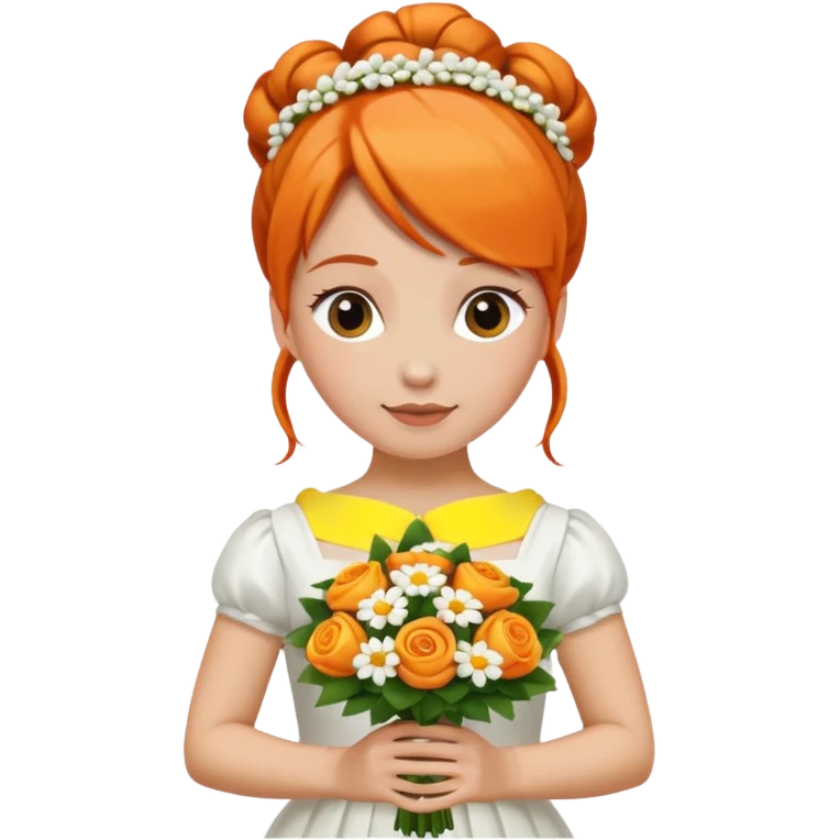 orange haired with bun bride with bouqet emoji