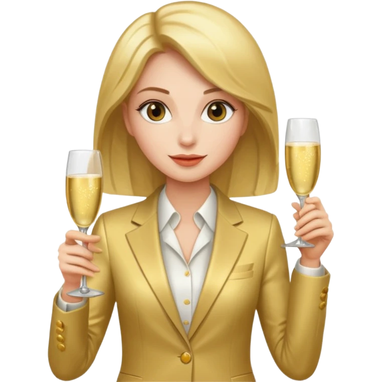 woman with shampane glass in golt suit emoji