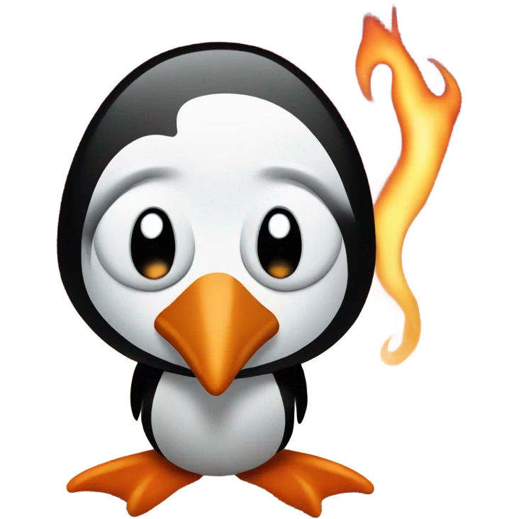 Evil looking penguin with flames in background emoji