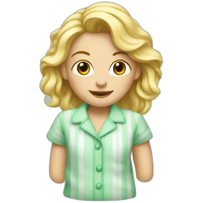 Un blond au cheveux bonclé qui a un pyjamas vert et blanc  emoji