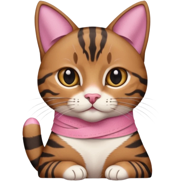 a  brown and black tabby cat, with a pink bandage on just one front paw paw, realistic emoji