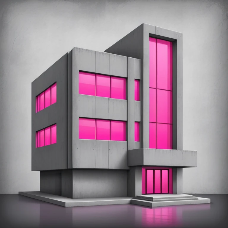 Minimalist gray concrete building with one window glowing bright pink, brutalist architecture emoji