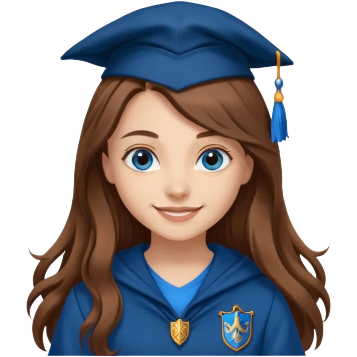 gorgeous Girl with light skin, blue eyes, long brown hair, wears a ravenclaw outfit emoji