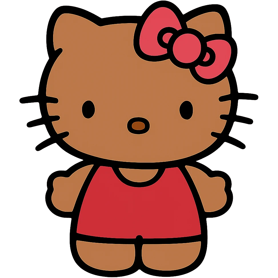 Hello Kitty character with a tanned complexion, classic features, cute and friendly expression emoji
