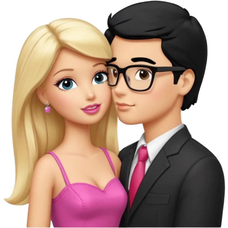 pretty blonde girl barbie kissing nerd with black hair and tan skin on the cheek emoji