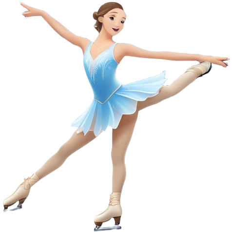 An icon showing a graceful figure skater performing a spin on the ice in a grand ice palace. The rink is illuminated by soft light beams, with cheering spectators in the stands. Snowflakes gently fall, adding to the magical atmosphere. Transparent background highlights elegance and artistry. emoji