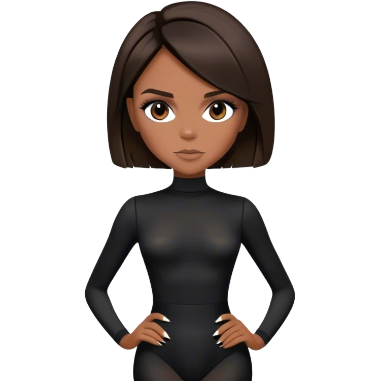 Victoria Beckham with short dark brown bob, black bodysuit wearing black heels emoji