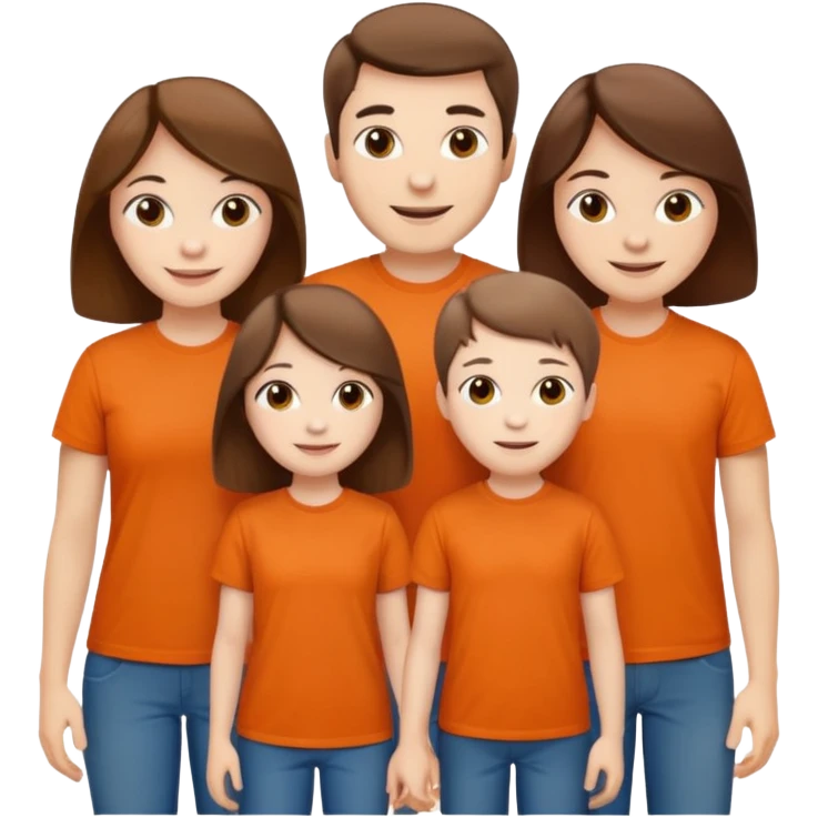 family aill white / browm hair / orange t-shirt emoji