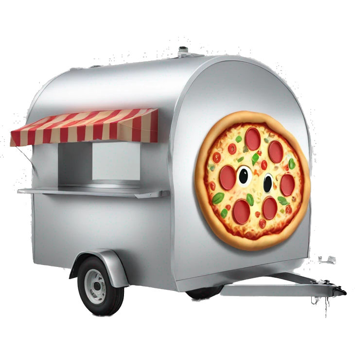 Pizza trailer, shining silver, two wheels axels emoji
