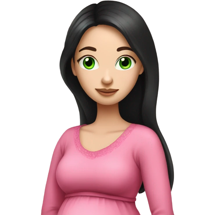 Beautiful Russian girl with green eyes and very long black hair pink clothes pregnant emoji