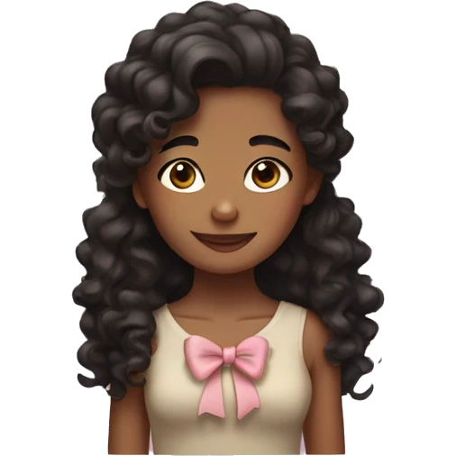 Girl with brown skintone curly black hair with a bow in her hair emoji