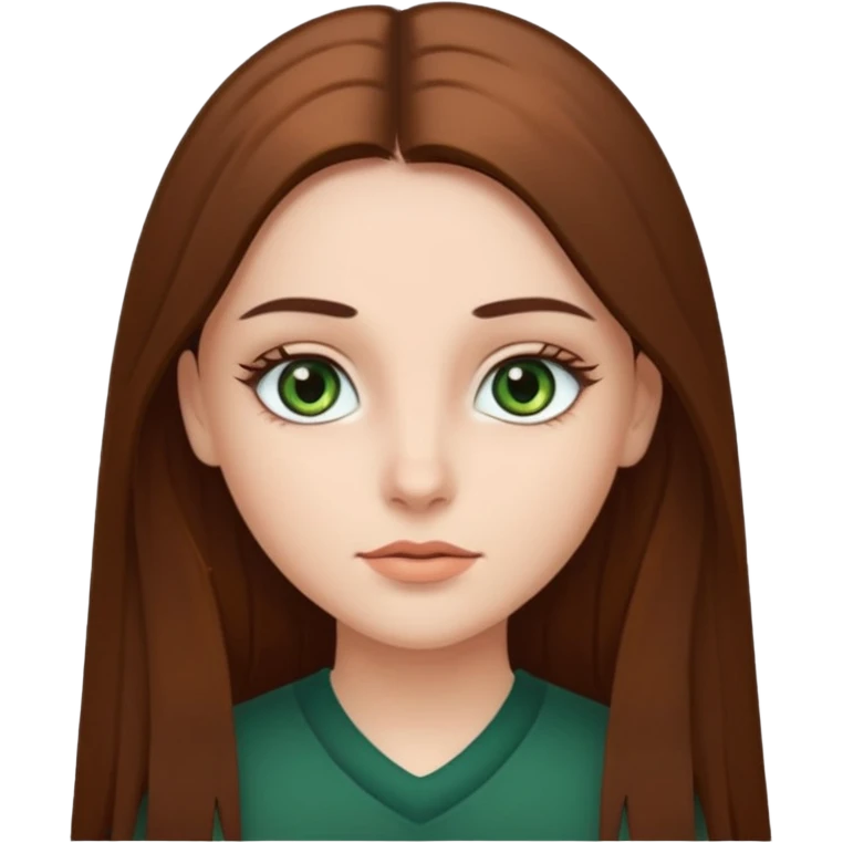 Girl with dark green eyes, light eyebrows and long brown straight hair emoji