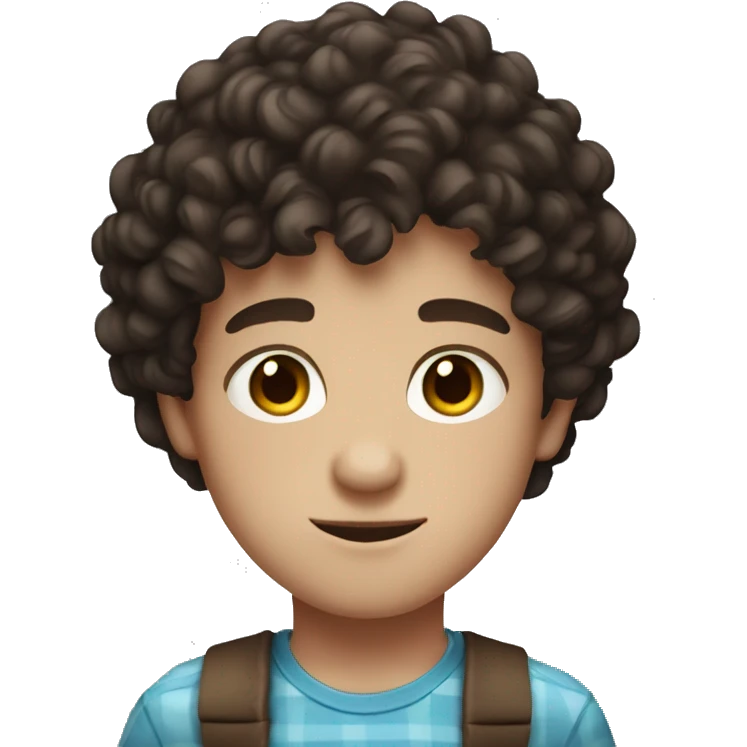 White-skinned boy, dark brown curly hair and brown eyes, with some polka dots on his face emoji