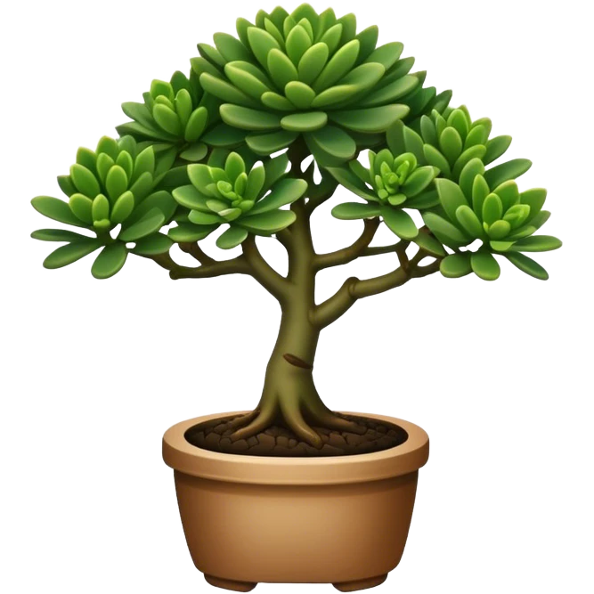 Plant with tubular dark green leaves (Crassula Ovata Golum) with the appearence of a bonsai emoji