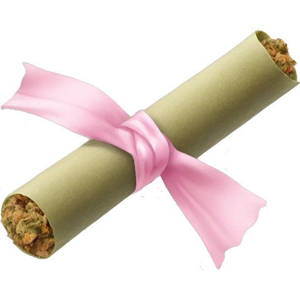 Rolled cbd joint with light baby pink ribbon on it emoji