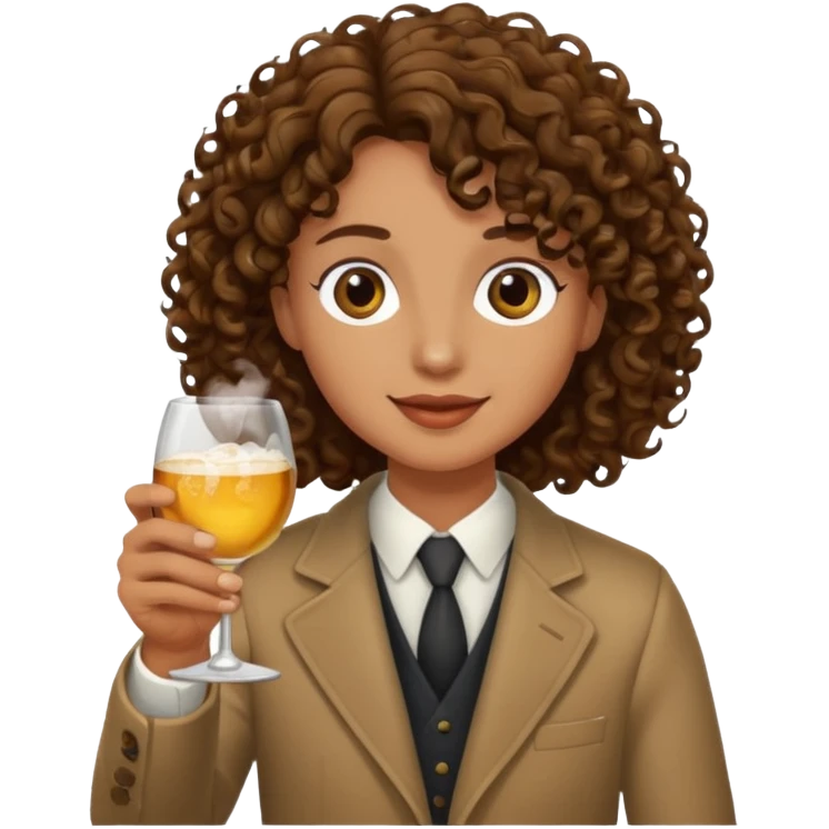 Curly haired curl with brown hair toasting with alcohol emoji