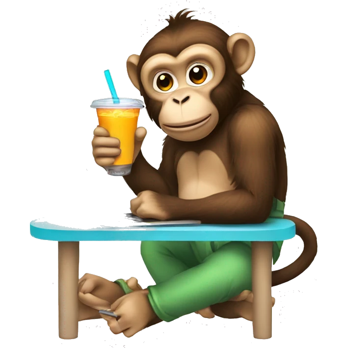 A monkey working on laptop and drinking boba tea  emoji