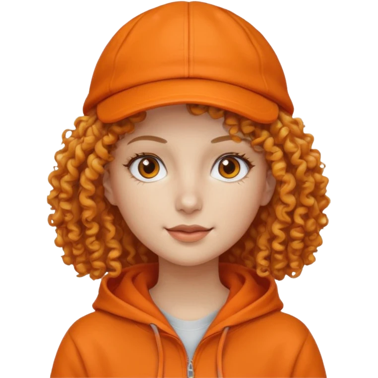 curly haired woman with orange cap and hoodie emoji