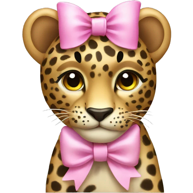 Leopard wearing a pink bow emoji