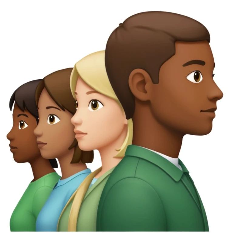 A line of people standing in profile, one behind the other, green background emoji