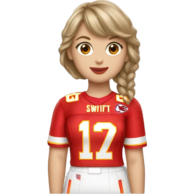 Taylor swift wearing a Kansas City chiefs jersey  emoji