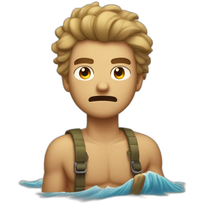 Angry tan guy buzzed hair on raft with beige doodle emoji