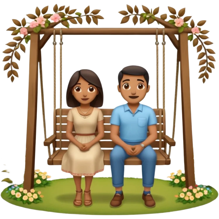 indian man and woman sitting on two seater swing emoji