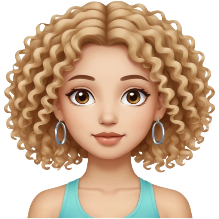 cute balayage curly/wavy haired girl, hoop earrings, clean girl makeup DOING YOGA emoji