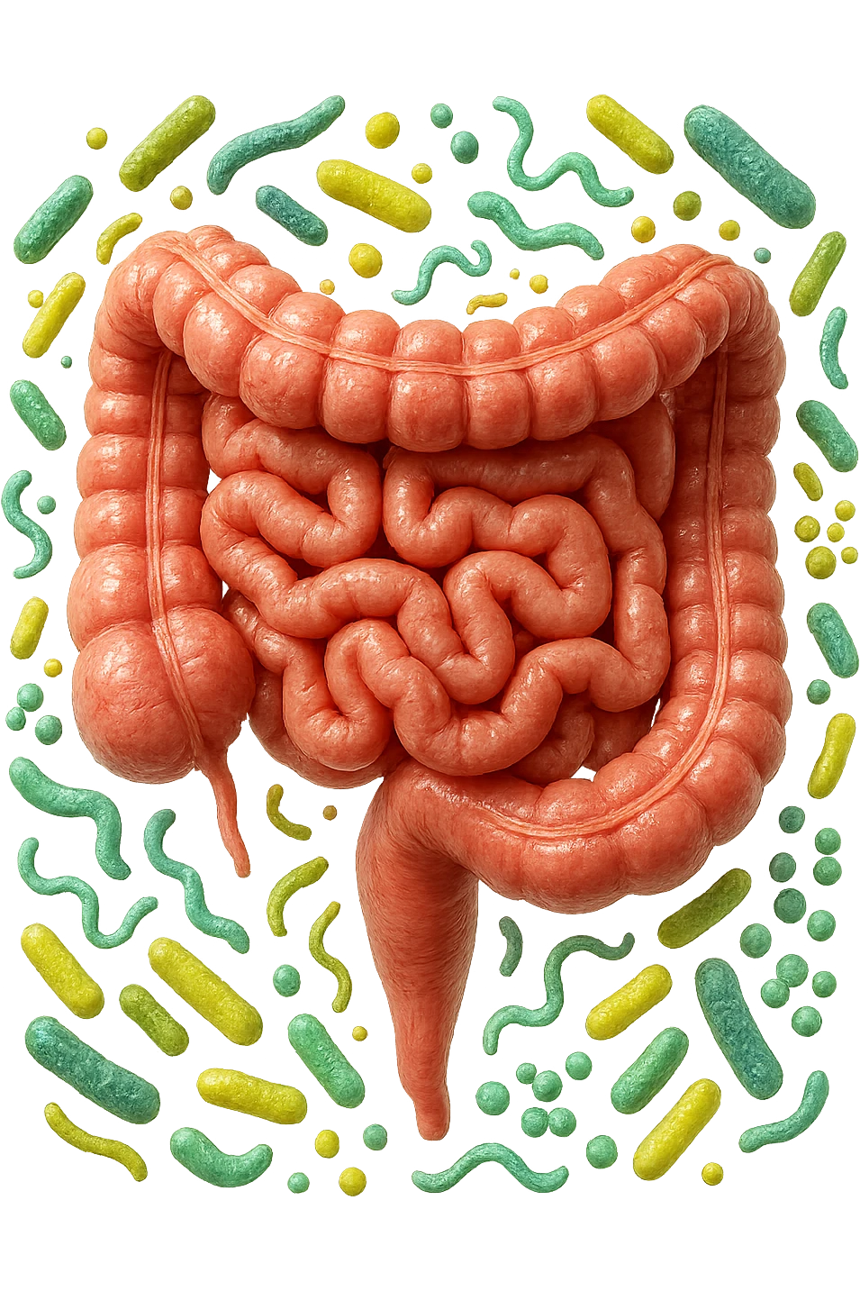 intestino umano con batteri intestinali intorno, iperrealistico 4k emoji