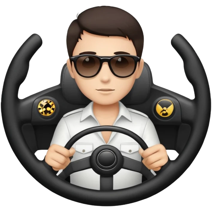 Boy in sunglasses “Boss” holding steering wheel. Dark hair emoji