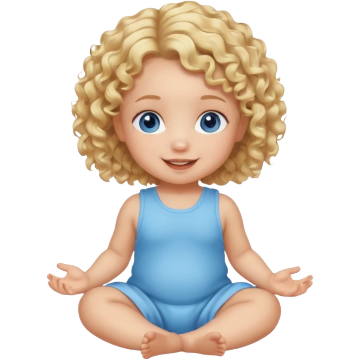 blonde curly hair blue eye baby girl sitting on the floor talking emoji