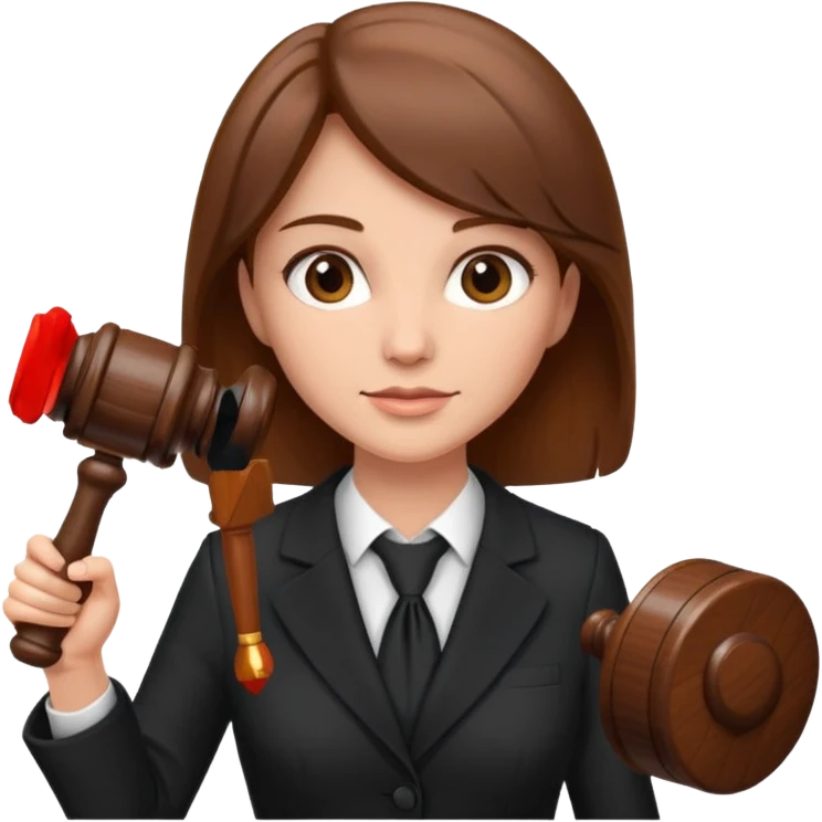 Mujer abogada, castaña, con un mazo  emoji