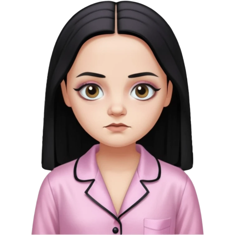 Full stunning Wednesday Addams smoky eyeshadow in a unbuttoned Light pink silk pyjamas set emoji