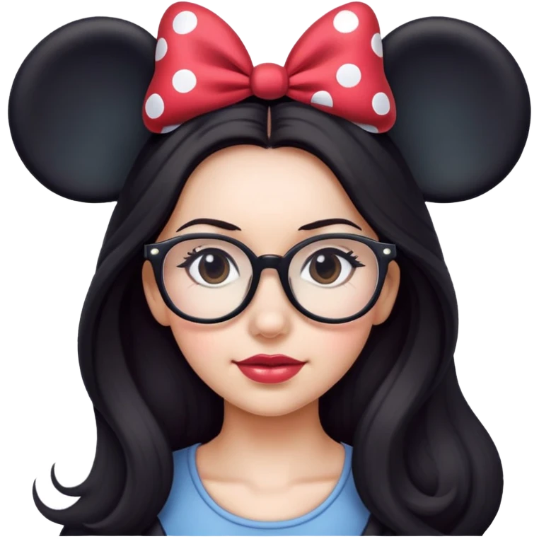 Woman glasses Long dark hair Minnie mouse ears emoji
