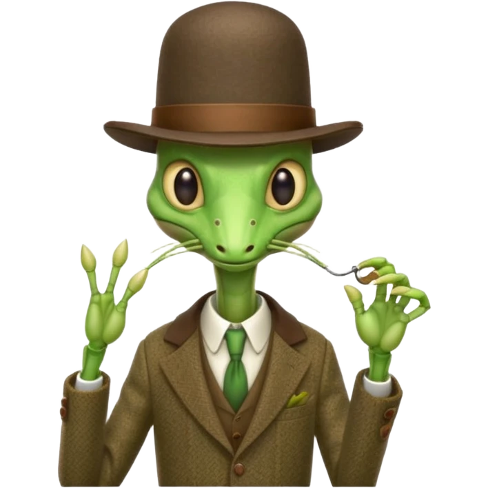 A friendly praying mantis that looks SUPER stereotypically British emoji