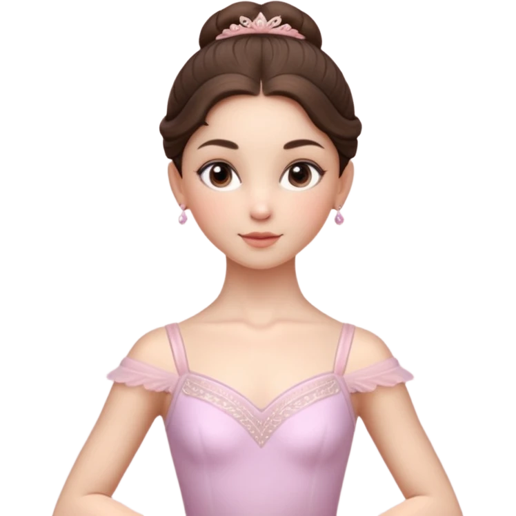 Cinematic Realistic ballerina Portrait, depicted with lifelike skin texture, subtle rosy undertones, and soft natural lighting that enhances the gentle contours of her face. Her intricately detailed sweet brunette hair is elegantly styled, emoji